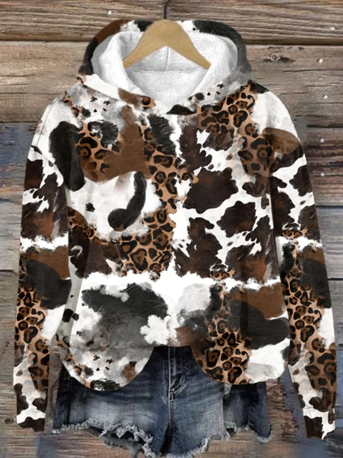 Women's Retro Print Long Sleeve Hoodie