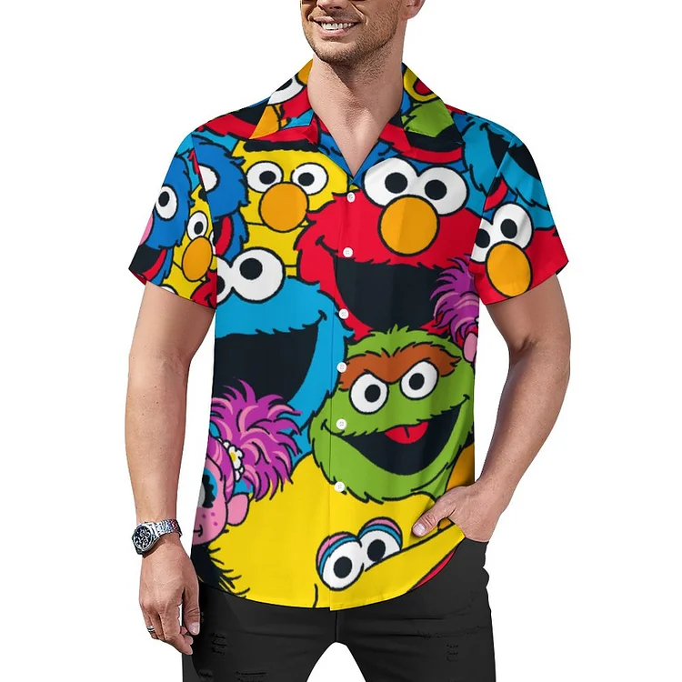 Funny Sesame Print Character Eyes Faces Cuban Guayabera Beach Shirt Men Summer Tropical Casual Aloha Hawaiian Tops - Heather Prints Shirts