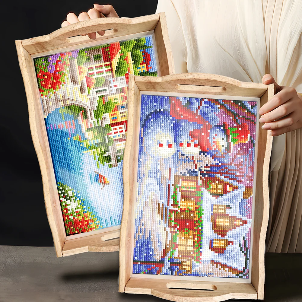 DIY Town Diamond Painting Decorative Trays with Handle Coffee Table Tray for Serving Food
