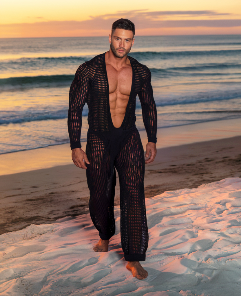 Long Sleeve Knitted Mesh Jumpsuit