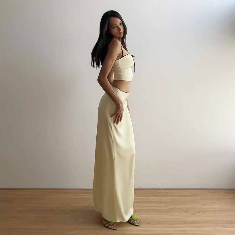 Ootddress Women's Solid Color Slim Fit With Exposed Navel Set Suspender Vest High Waisted Skirt Lady New Fashion Party Clothing 2025