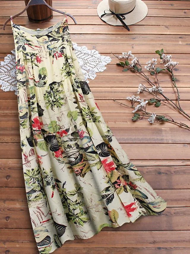 Women's Strap Dress Maxi long Dress Sleeveless Floral Summer Hot Casual Red Yellow M L XL XXL 3XL 4XL 5XL