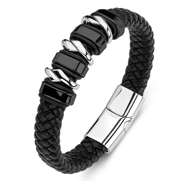 Braided Leather Bracelet with Magnetic Clasp Men's Bracelet