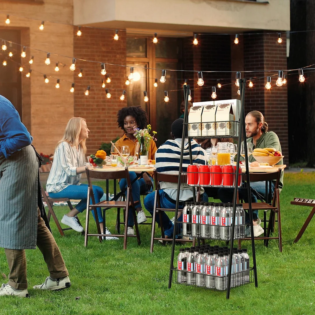 4 Tier Metal Drink Beverage Organizer Free Standing Triangular Water Bottle Rack Stand Holder Shelf for Kitchen Pantry