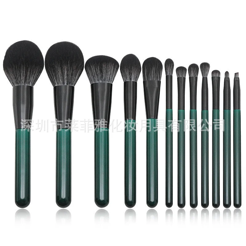12 Green Makeup Brushes Set for Female