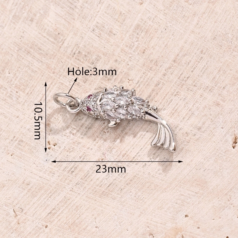 1 Pc/Package 17×16.5mm 19x7mm 23x9mm Hole 3~3.9mm Copper Zircon 18K Gold Plated White Gold Plated Fish Carp Polished Pendant Jewelry Accessories