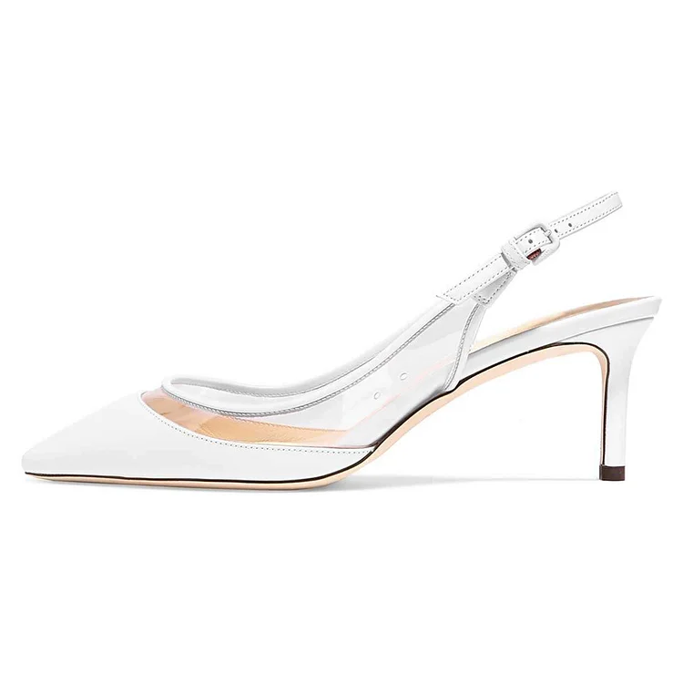 White Clear PVC Stiletto Heel Slingback Pumps |FSJ Shoes