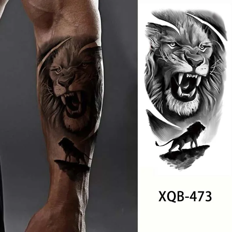 Sdrawing Forest Tattoo Sticker for Men Women Tiger Wolf Death Skull Temporary Tattoo Fake Henna Skeleton King Animal Tatoo Pattern