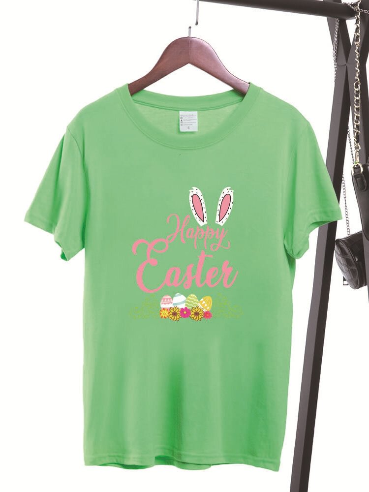 Easter Cartoon Print Short Sleeve O neck T Shirt For Women P1825484