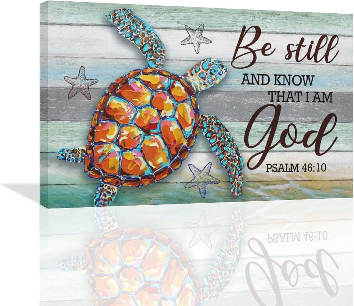 Teal Sea Turtle Wall Art God Jesus Bible Psalm Pictures Wall Decor Faith Inspirational Quotes Canvas Painting Artworks Beach Blue Ocean Animal Poster Framed for Bathroom Living Room Bedroom 24 inch x16 inch  24&#034;x16&#034;