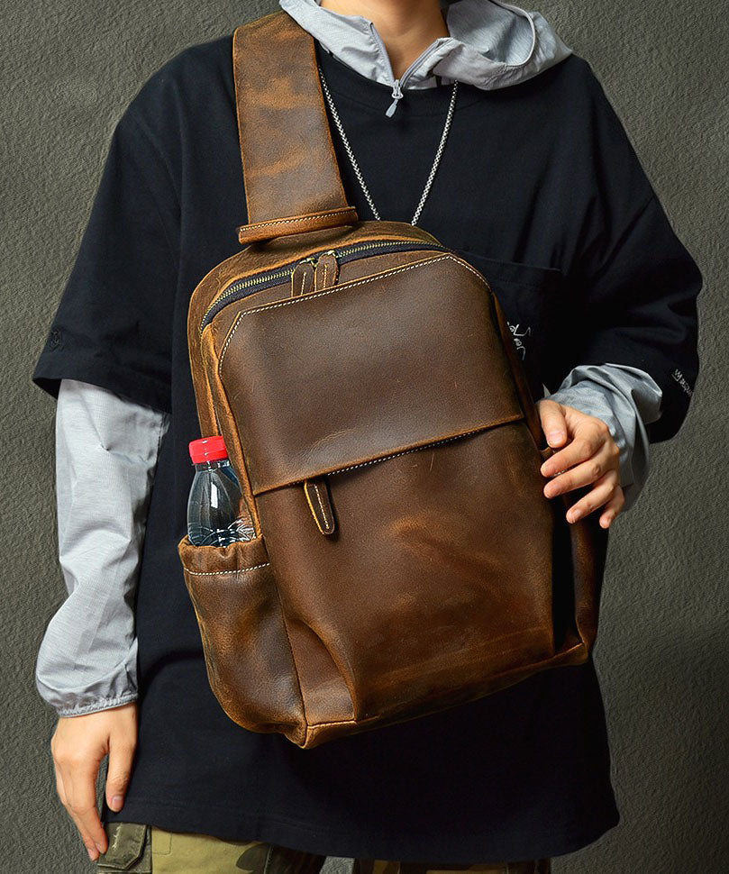 VCSHOES Brown Calf Leather Man's Backpack Bag