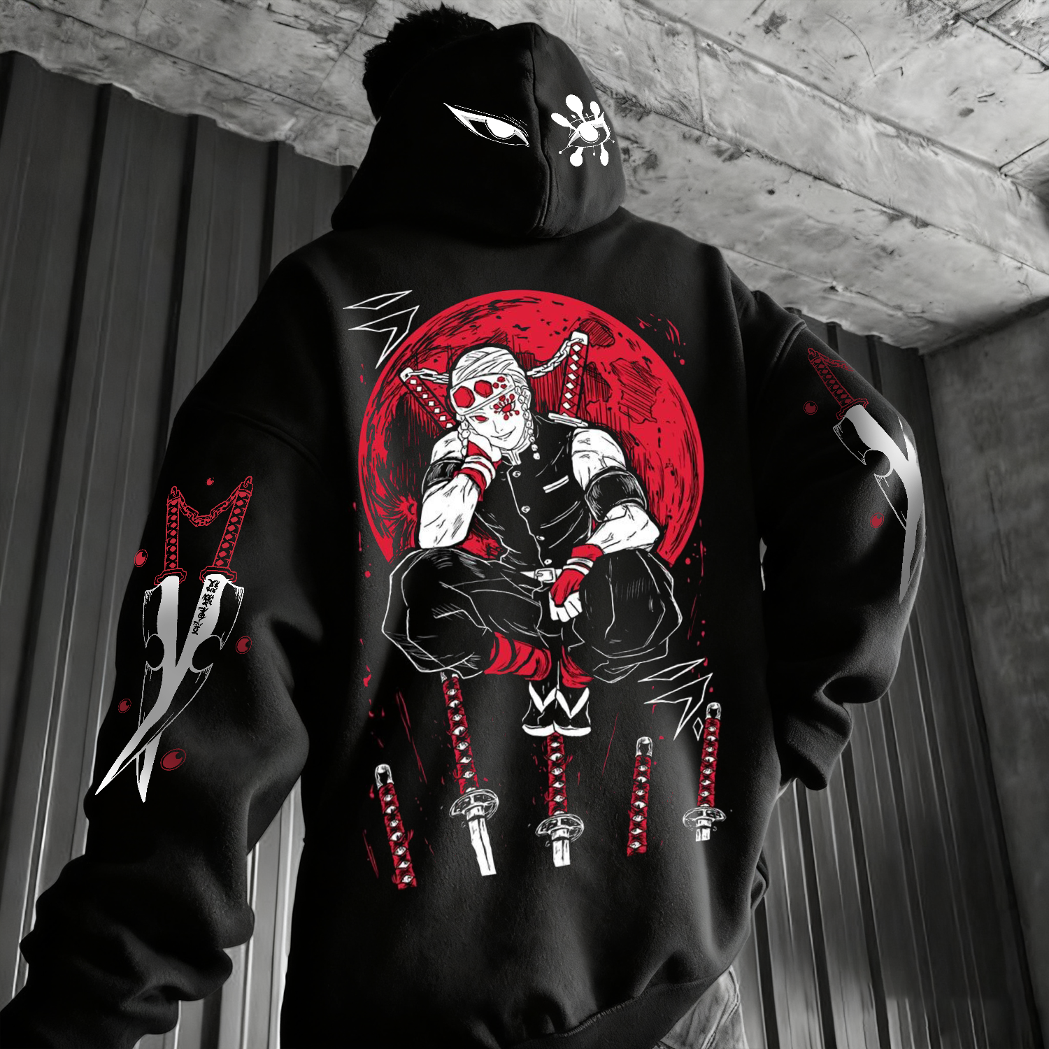  Anime-Inspired Hoodie with Unique Graphic Design and Samurai Sword Art
