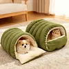 Warm Enclosed Cat Bed Corduroy Plush Cats Tent Calming Pet Nest Cave for Cats Dogs