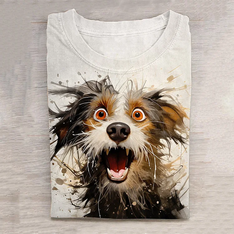 Scribbled Puppy Watercolor Ink Creative Design T-shirt