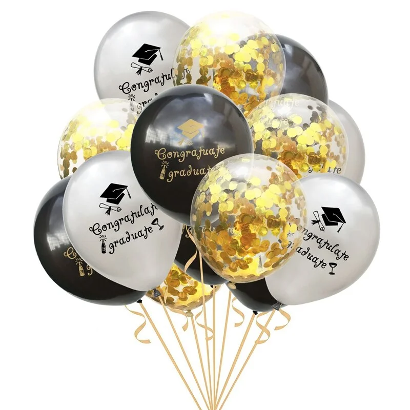 1Set Gold Black Graduation Balloons Latex Confetti Balloon Graduation Party Decorations 2021 Congratulation Ceremony Supplies