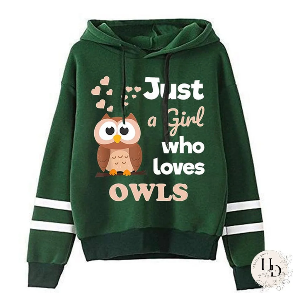 New Just A Girl Who Loves Owls Letter Printed Pullover Fashion Women Men Hoodies Long Sleeve Casual Hooded Sweatshirt