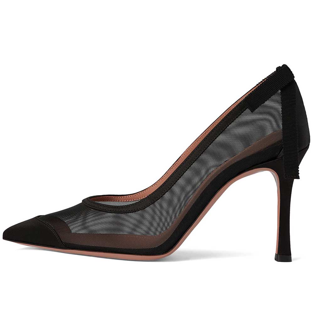 Black Mesh Pointed Lady's Fashionable Pumps with Stiletto Heel    Nicepairs