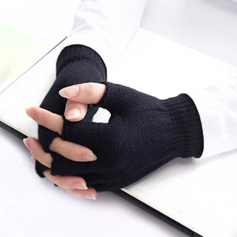 Autumn And Winter Knitted Wool Half Finger Men's And Women's Sports Warm Gloves Thin Half Finger Student Gloves