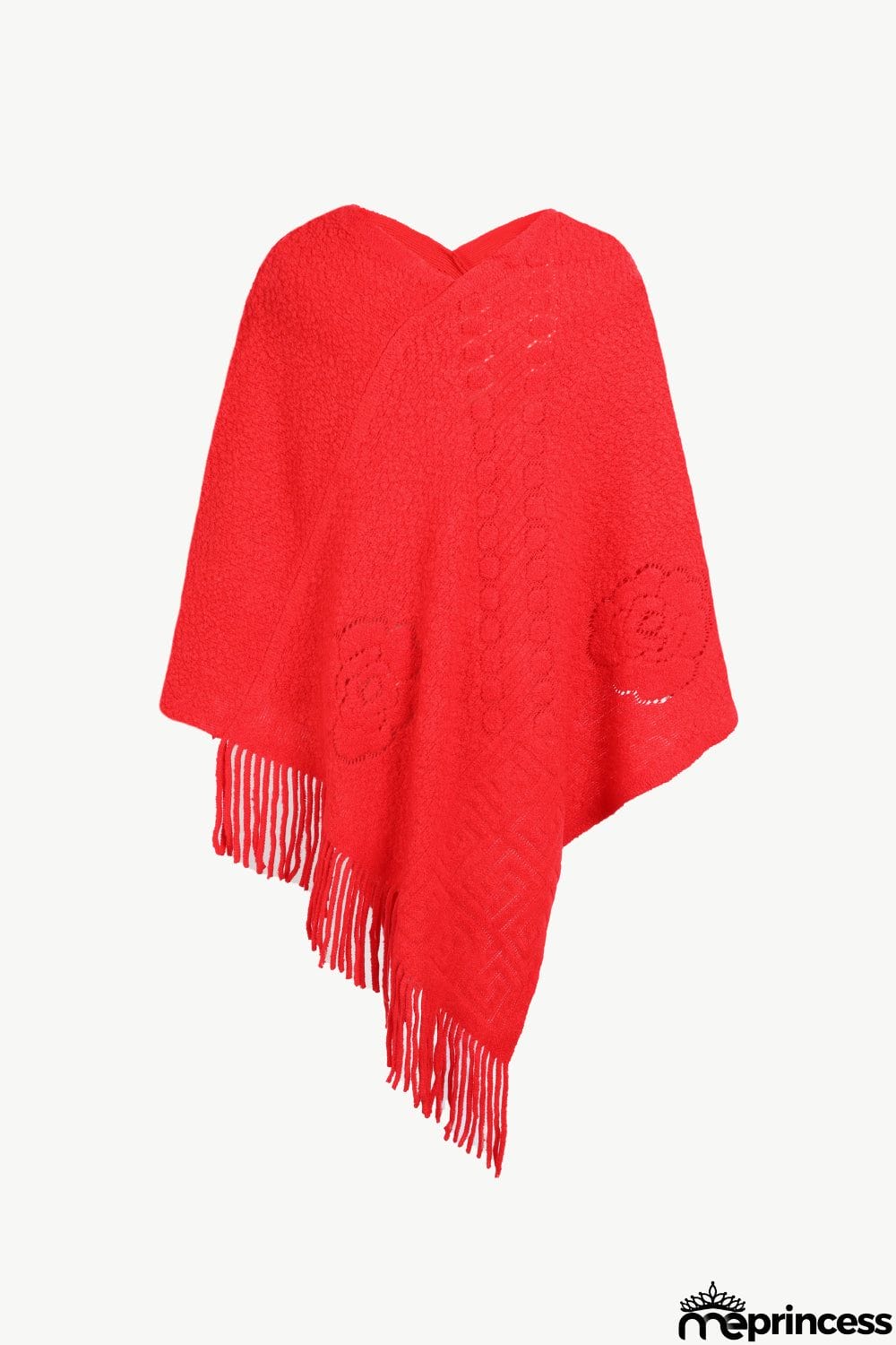 Pearl Trim Fringe Hem Poncho
