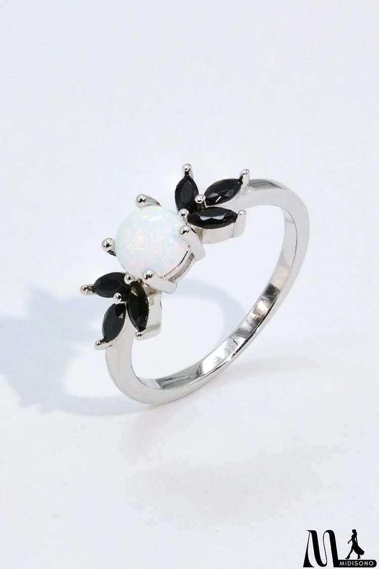 Opal and Zircon Contrast Ring