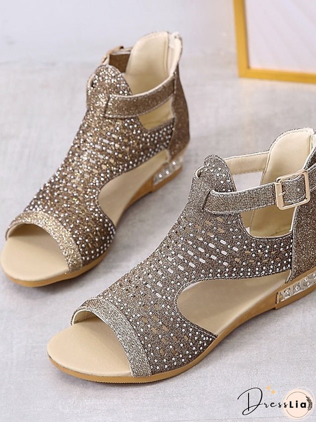 Womens Sandals Wedge Plus Size Party Outdoor Work Summer Spring Rhinestone Heel Peep Toe