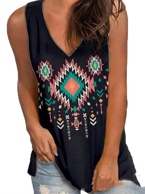 Women Sleeveless V-neck,Floral Printed Top