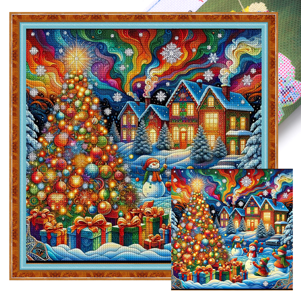 Christmas Snowman Party Full 11CT Pre-stamped Canvas(50*50cm) Cross Stitch