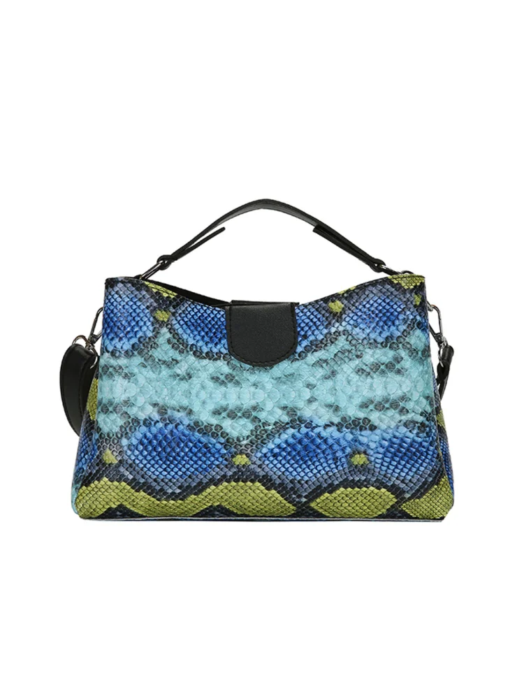 Snake Skin Women Shoulder Handbag PU Leather Travel Crossbody Bags (Blue)