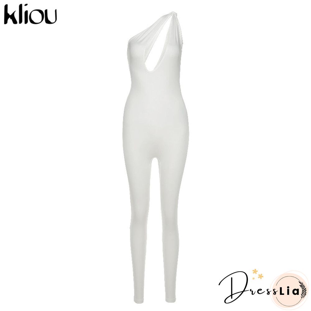 Kliou One Shoulder Sexy Cut Out Rompers Womens Jumpsuit Streetwear Solid Backless Active Wear Skinny Slim Jumpsuits Summer