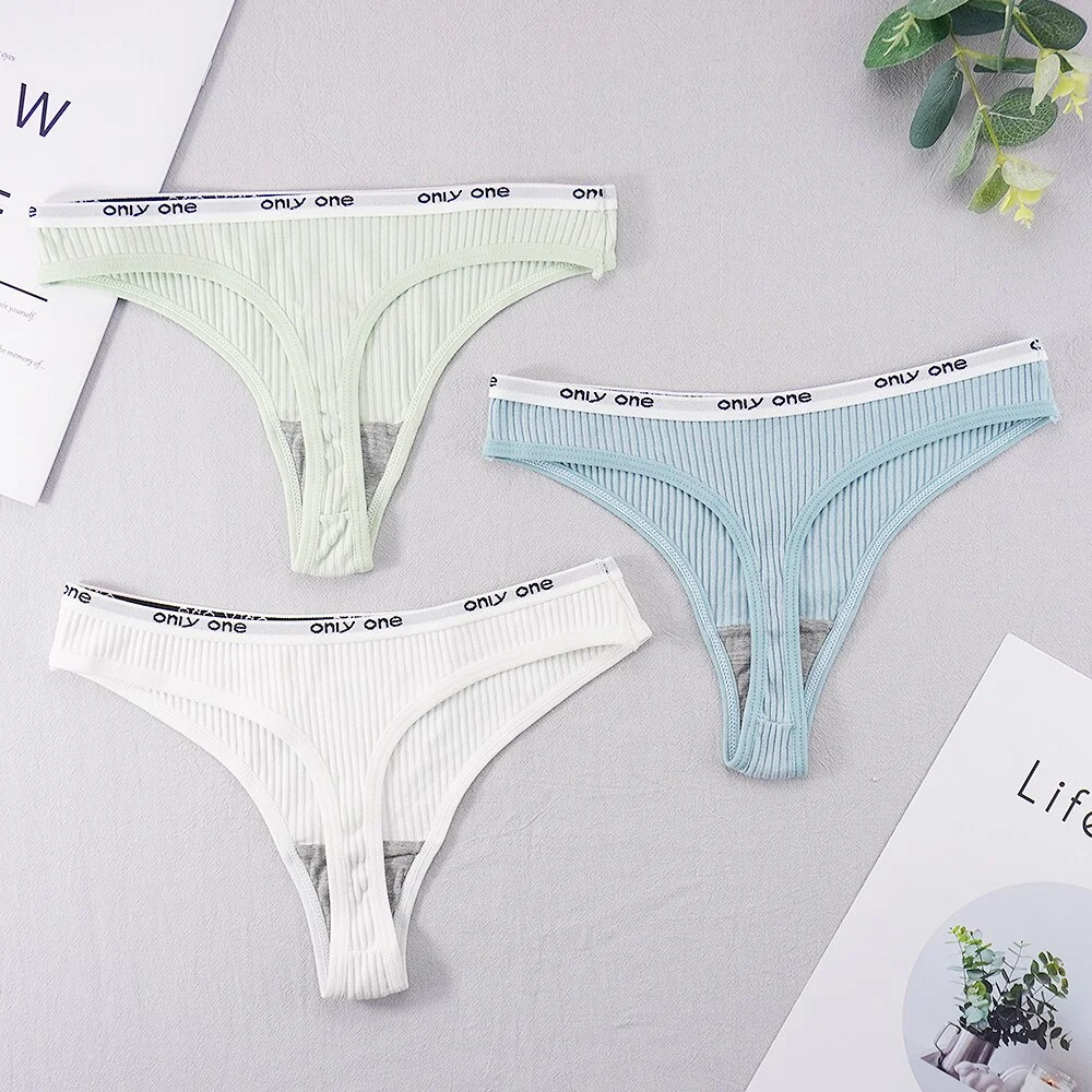 Billionm Sexy Panties for Women Thongs Bikini Ladies Lingerie Underwear Cotton Breathable Sporty Thread Letter Low Rise T Back