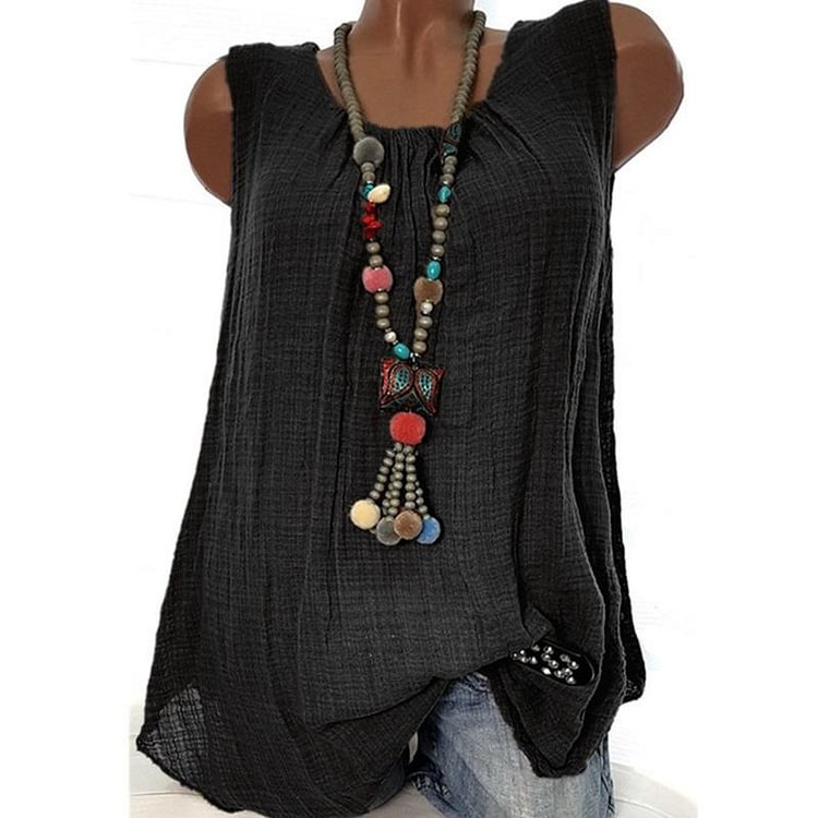 New Casual Crew Neck Solid Color Sleeveless Vest T-shirt