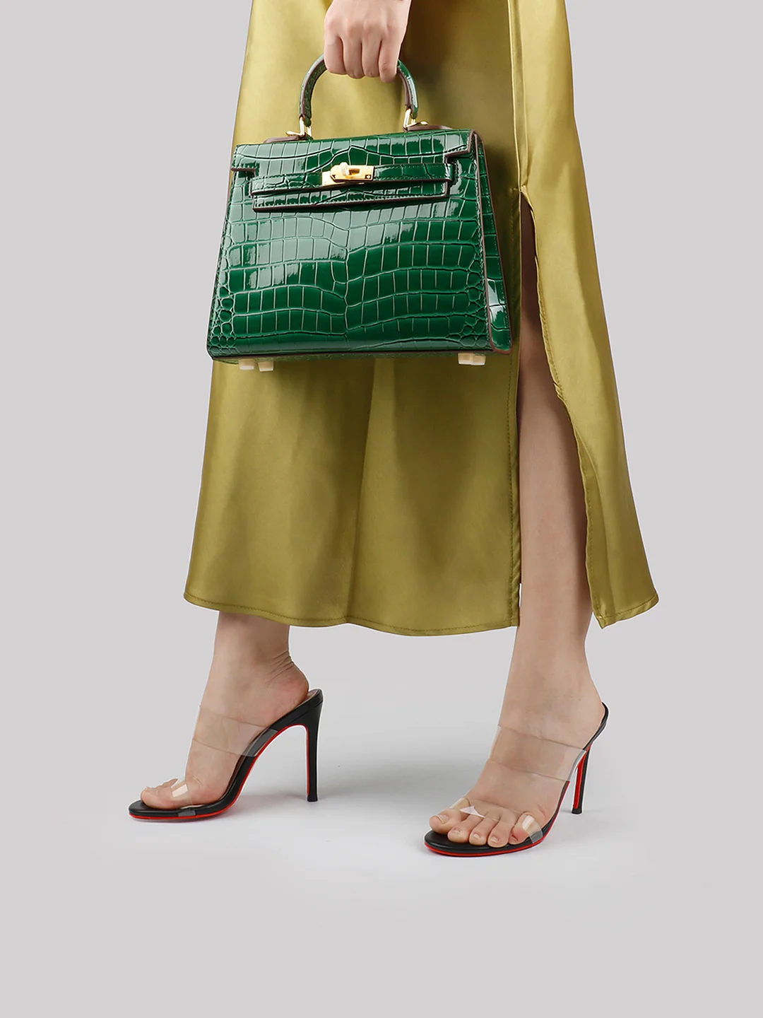 Women's Fashion Leather Lock Bag All-Match Handbag Shoulder Messenger Bag Kelly