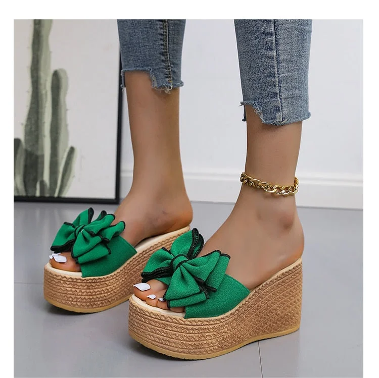 Women Slippers Fashion Pee Toe Summer Shoes Butterfly-knot High Heels Women Slides Platform Wedges Ladies Women Shoes F66