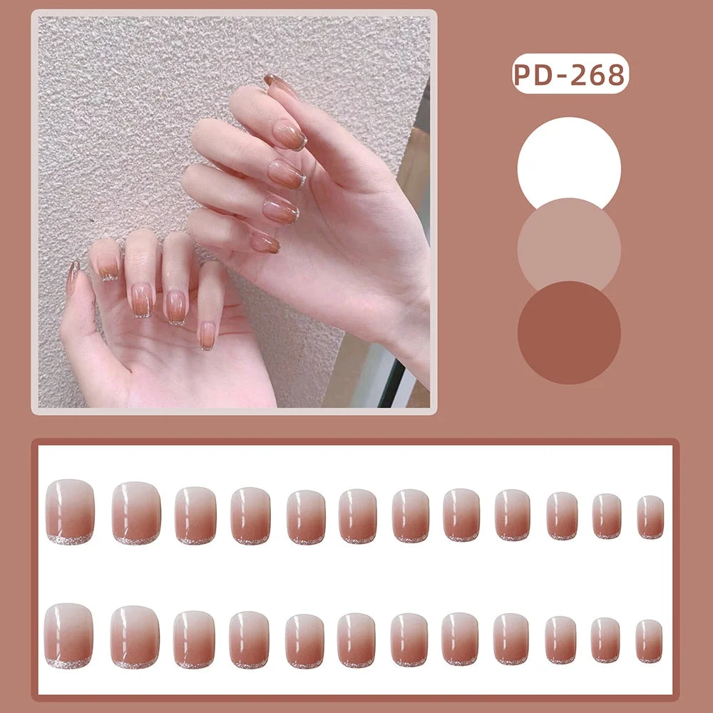 Simple French Short Style Designs Natural False Nails Suitable Girls Daily Wearing Full Cover Finished Detachable Nail tips glue-Nail Inspo