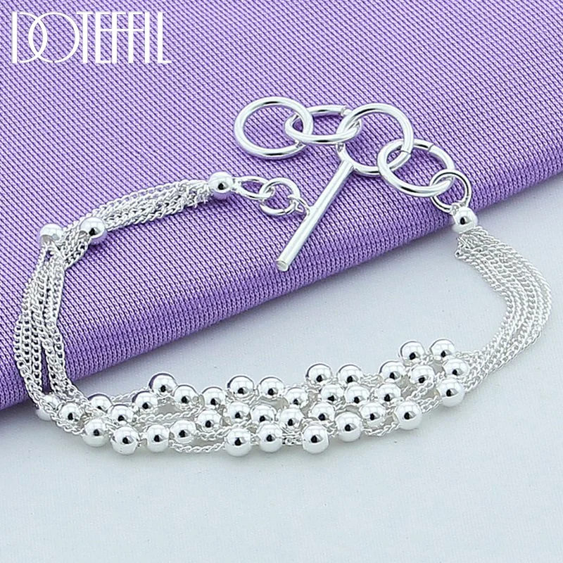 DOTEFFIL 925 Sterling Silver Smooth Many Beads Chain Bracelet For Women Jewelry