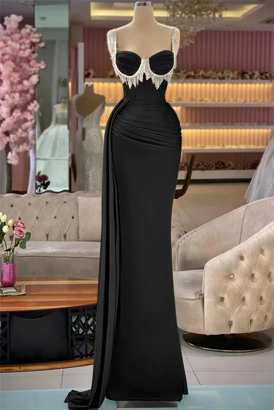 Daisda Beautiful Straps Sleeveless Mermaid Evening Dress With Tassels