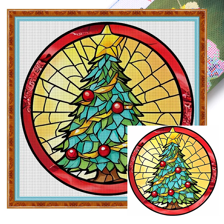 『HuaCan』Windowpane Style - Christmas - 18CT Stamped Cross Stitch(20*20cm)