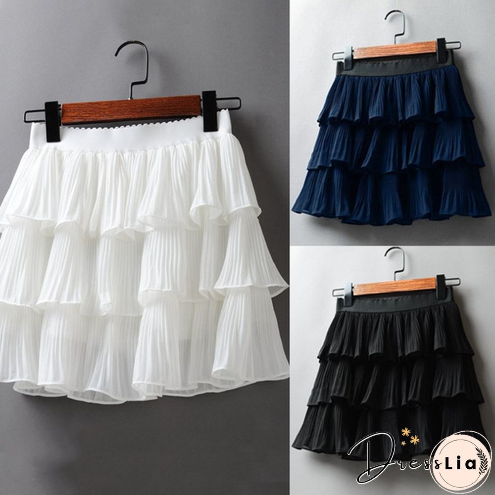 Summer Women Elasticity Waist Mini Skirt Ladies Chiffon Skirt Ladies Casual Cake Skirts Pleated Skirts-G140