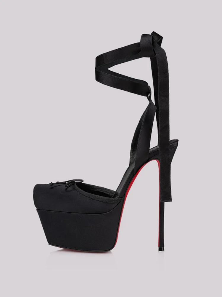 145mm/155mm Women's Strappy Crepe Satin Silk High Heel  Cassia Lace Up Alta Platform Red Bottom  Wedding Banquet Shoes