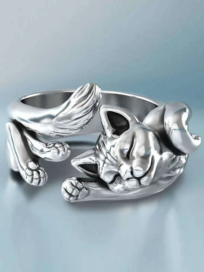 Cat Totem Adjustable Open Ring