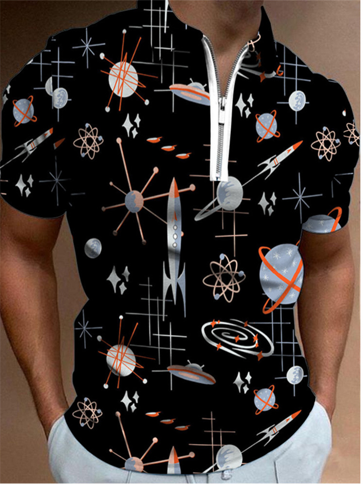 Men's Polo Shirt Rocket Planet Pattern Print Short Sleeve Summer Casual