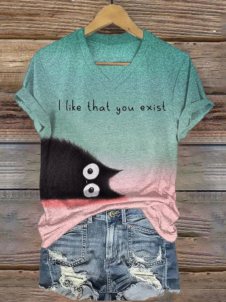 Comstylish I Like That You Exist Funny Cat Gradient T Shirt