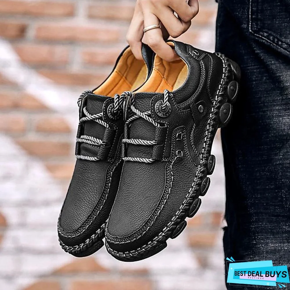 Men's Spring / Fall Casual / British Daily Outdoor Oxfords Hiking Shoes / Walking Shoes Faux Leather Non-Slipping Wear Proof Black / Yellow / Khaki