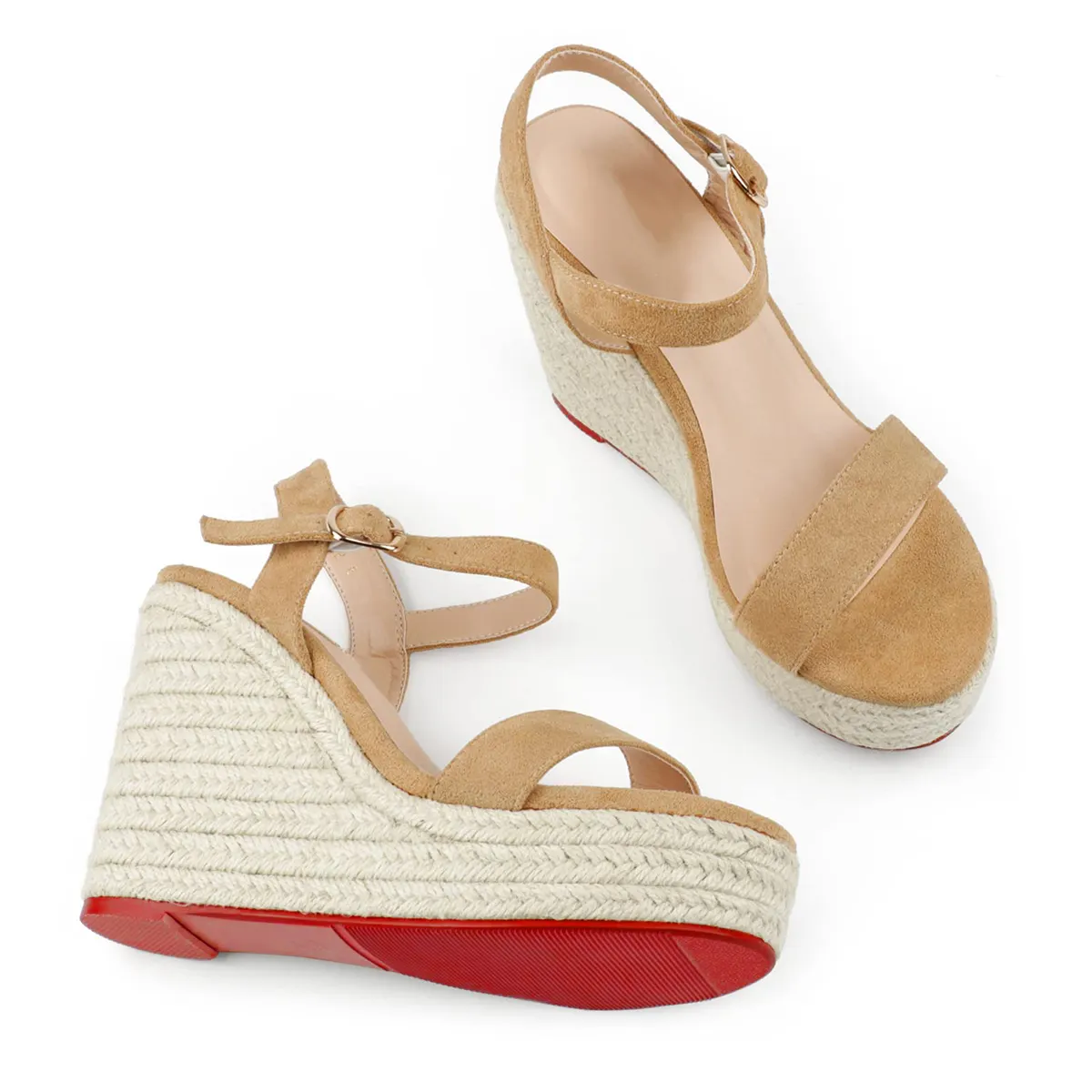 115mm/4.5" Women's Fashion Platform Wedge Sandals Heeled Buckle Shoes Red Bottom Sandals-vocosishoes