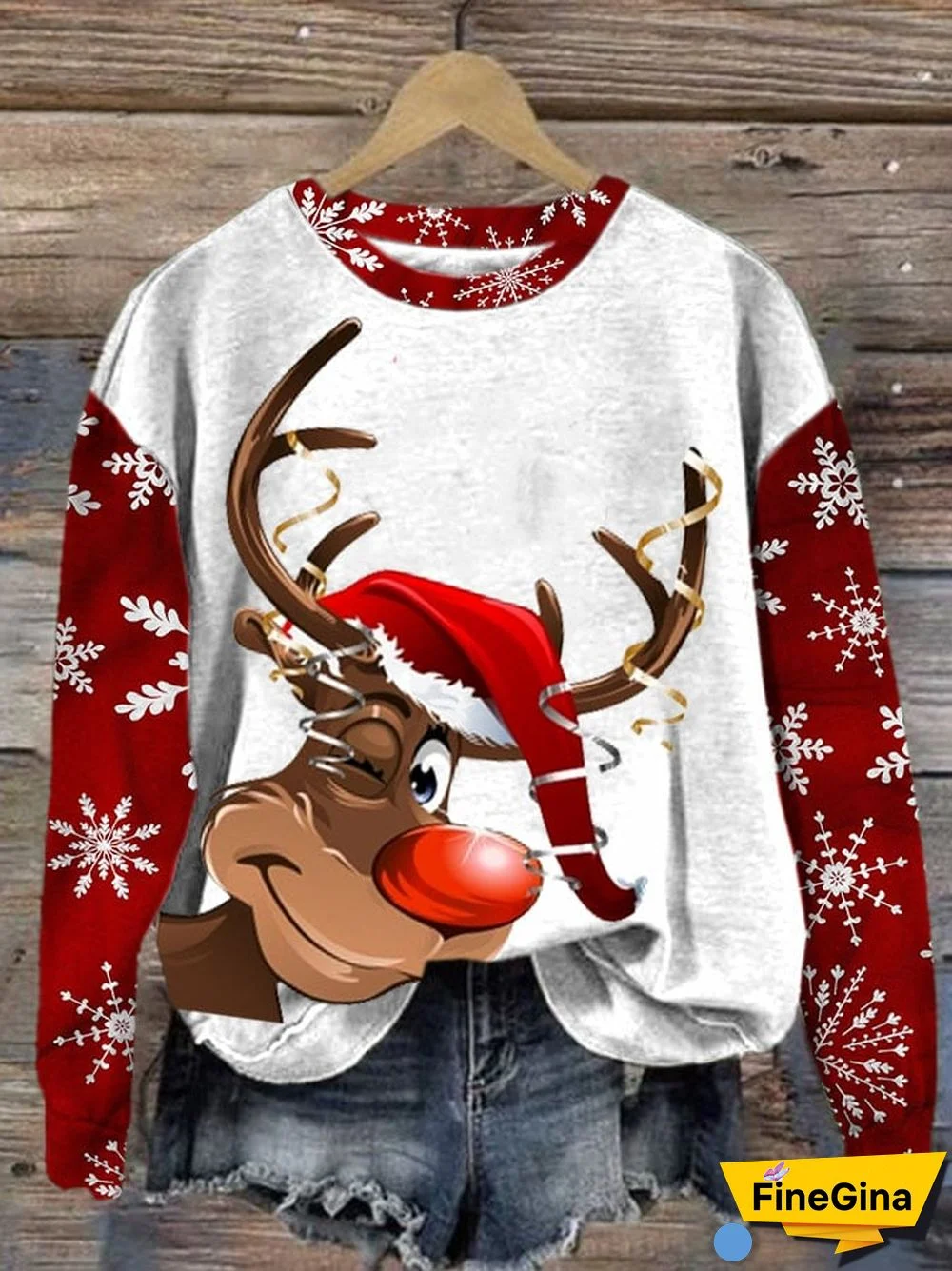 Women's Christmas Deer Print Crew Neck Sweatshirt