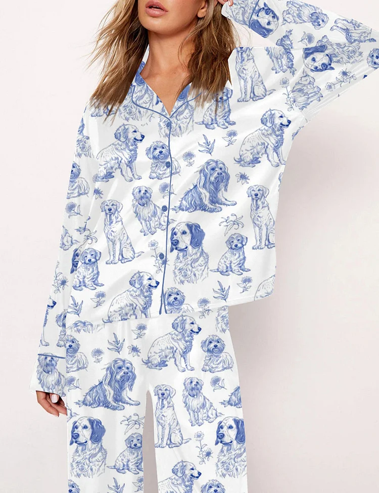 Women's Dog Art Print Pajama Set