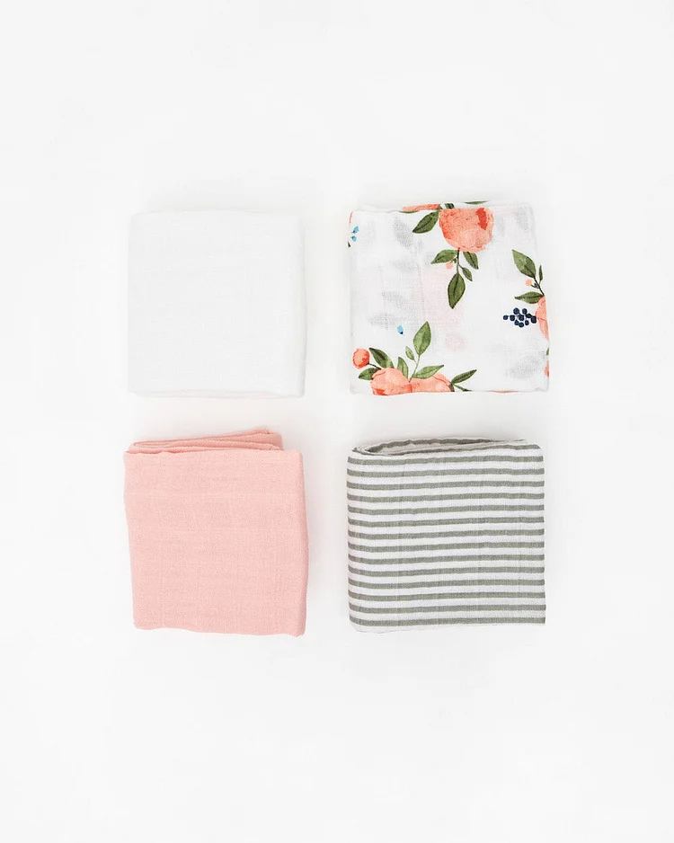 Cotton Muslin Squares 4 Pack - Watercolor Roses