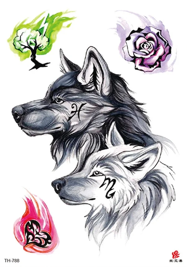 Waterproof Temporary Tattoo Sticker Wolf Crow Bird Forest Tree Black Fake Tatto Flash Tatoo Arm Leg Big Art for Women Men