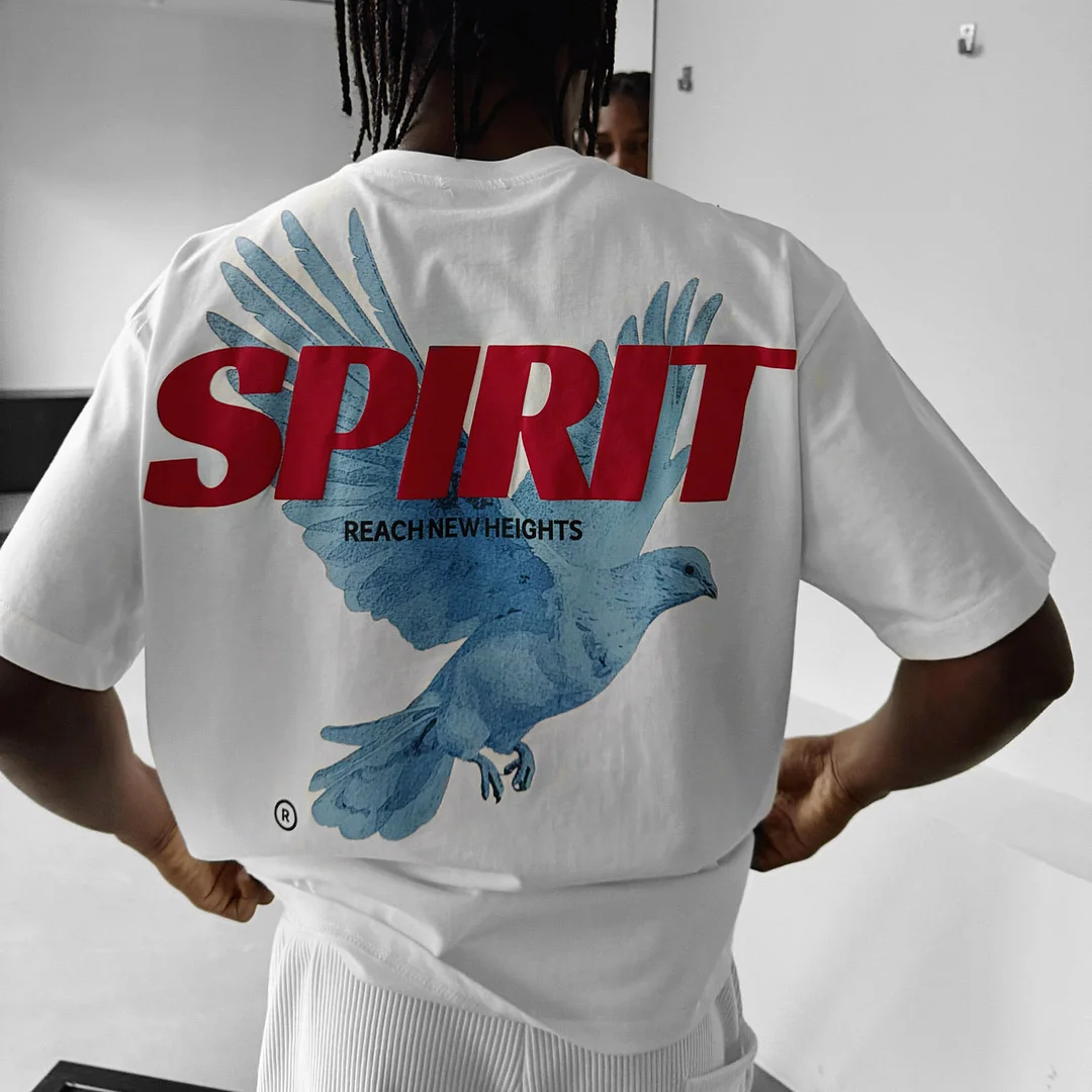 Fashionable Peace Dove Lettering Print Unisex T-shirt