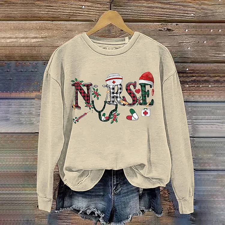 Nurse Christmas Letter Print Sweatshirt